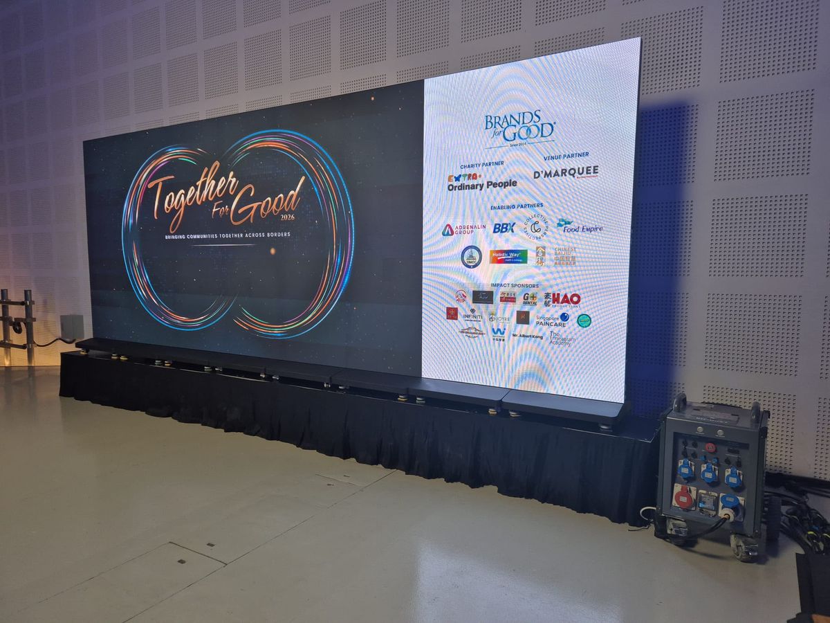 Portable battery energy storage powering stage and LED wall equipment at a Singapore event