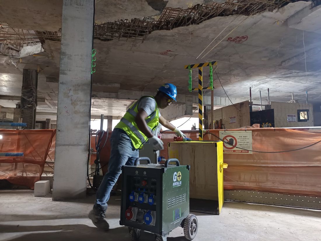 Battery energy storage delivering hand tool power in an underground basement work zone